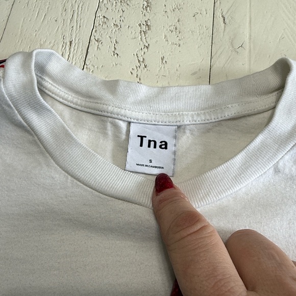 TNA Aritzia White Cropped Long Sleeve Top with Red/blue Stripe oversizedSm - Picture 9 of 9
